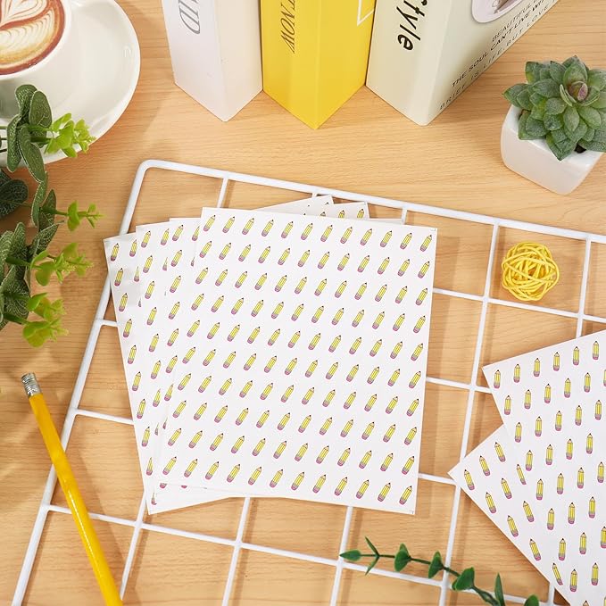 JarThenaAMCS 2400Pcs Mini Pencil Sticker Back to School Paper Decal Yellow Self-Adhesive Sticker for First Day of School Classroom Planner Reward Envelope Scrapbook DIY Supplies, 0.5 in
