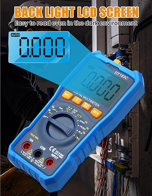 Digital Multimeter Tester Portable Multimeter with Backlight Multi Testers with Electric Torch Function Smart Multi Meter for Electrical Applications Measures Voltage and More (Model DT153C)