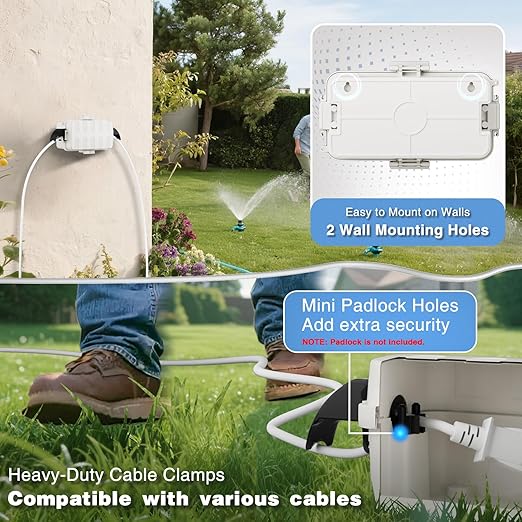 FLEMOON [2 Pack] IP55 Outdoor Electrical Box Waterproof with Detachable Awning Covers, 8.3 x 4.1 x 3.7 inch Weatherproof Extension Cord Cover, Easy Installation for Outdoor Plug, String Lights, White