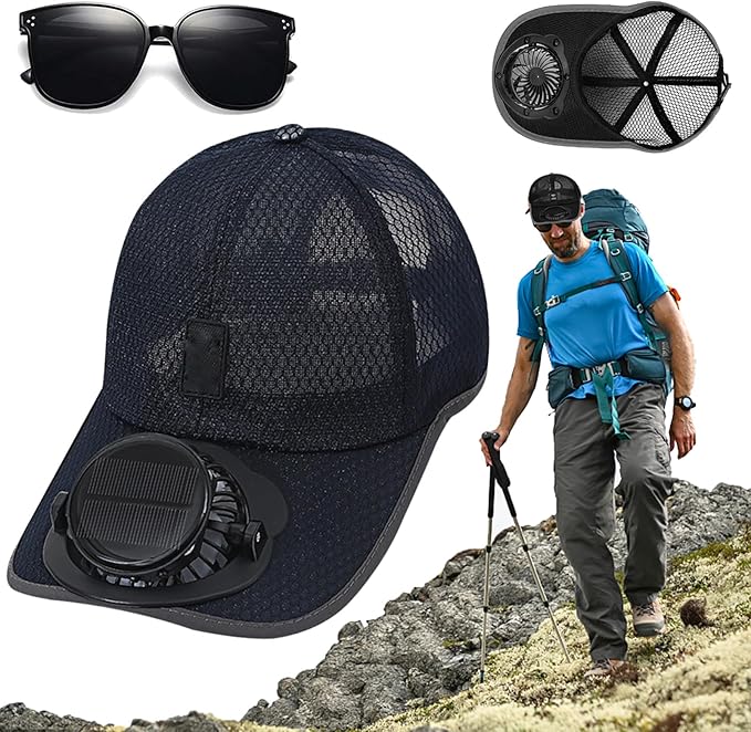 Solar Rechargeable Peaked Cap, New Breathable Solar Powered Baseball Cap with Built-in Fan for Outdoor, Heat Relief