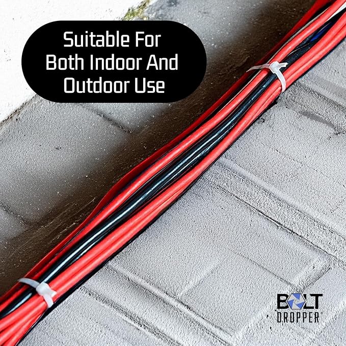 Bolt Dropper 8 Inch 1000 White Zip Cable Ties 40lbs Tensile Strength - Secure Projects with Confidence: Heavy Duty, Self-Lock Premium Nylon Cable Wire Ties for Indoor Outdoor Use