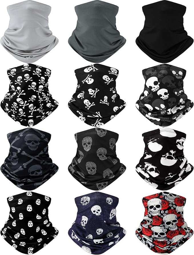 Cuffbow 12 Pack Neck Gaiters Face Mask Bandana Balaclava for Men Women Cooling Neck Gaiter Summer UV Sun Protection Scarf