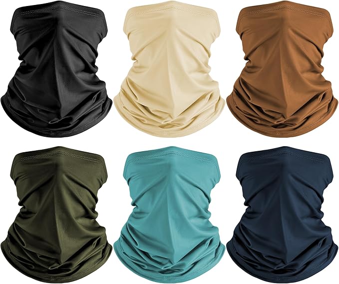 HONGTEYA 6 Pack Summer Neck Gaiter, UV Protection Cooling Face Mask, Breathable Bandana Head Scarf for Men Women