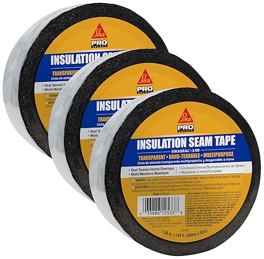 SIKA SikaSeal-148 - Insulation Seam Tape - Clear - Multipurpose, Hand-tearable Acrylic Adhesive - Indoor and Outdoor use - 2-in. x 164 ft. (Pack of 3)