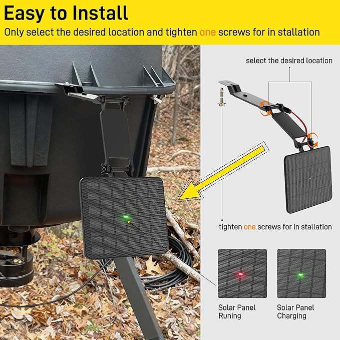 SUNAPEX Solar Panel for Deer Feeder: 12V 2.4W ETFE Waterproof Solar Battery Charger with Indicator Light, Adjustable Mounting Bracket for Game Feeder Timer, Rechargeable Batteries, Camera