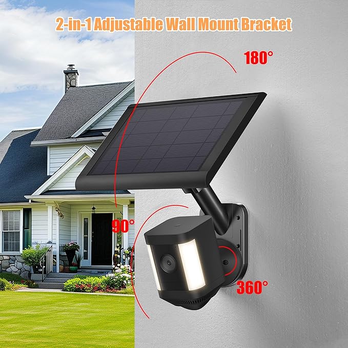 Wall Mount for Cameras and Solar Panels, 2-in-1 Mount for Ring, Blink, Eufy, Arlo, Wyze, etc Solar Panel and Cam, with Ring Stick Up Cam/Spotlight Cam/Plus/Pro(Battery), Adjustable Angle (Black)