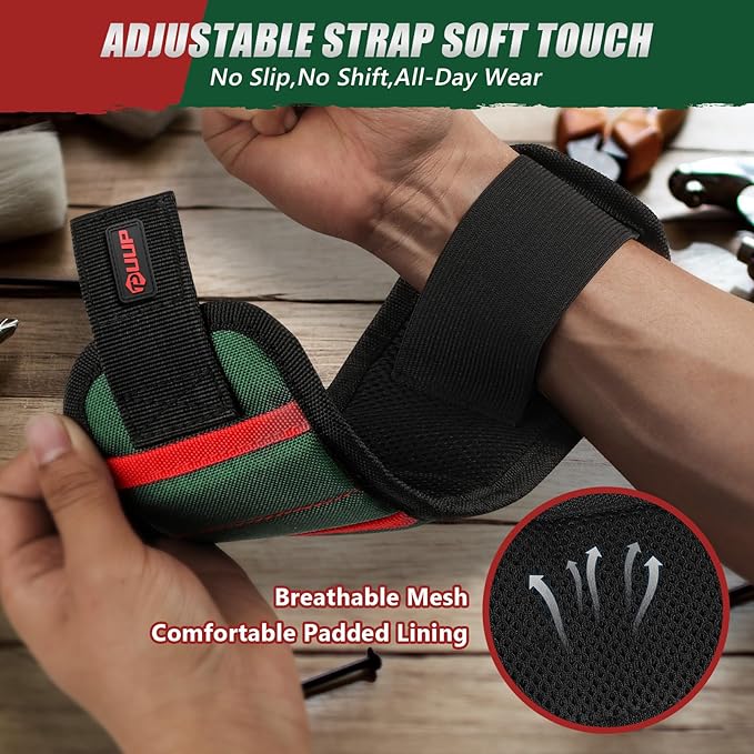 Magnetic Wrist band with LED Light, Magnet Tool Belt Wrist Band for Screw and Nail, Adjustable Wrist Tool Holder, Birthday Gifts for Men, Dad, Him, Mechanic, Woodworker, Handyman