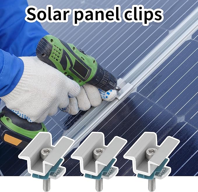 10 Pcs Adjustable Solar Panel Clamps for Unistrut System Mounting Bracket, Wide PV Photovoltaic Support Mid, Secure Aluminum Hardware Roof Mount Kit with Nut Bolt Fit for Standard Roof