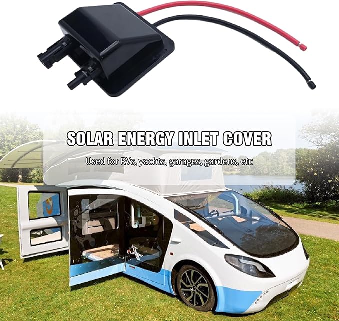 VIKKSAER Black Solar Cable Entry Gland Box, 1FT 10AWG Soft Solar Extension Cable and Connector, UV Resistance Dual Cable Entry Gland Housing on RVs, Caravans, Boats, Campers (1Ft Black)