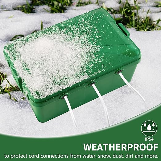 Large Outdoor Waterproof Electrical Box(12.9X 8.3 x 5.2 inch), IP54 Weatherproof Extension Cord Cover with 7 Cable Seal Entry, Protect Power Strip, Timer Outlet Plug, Holiday Light Decoration, Green
