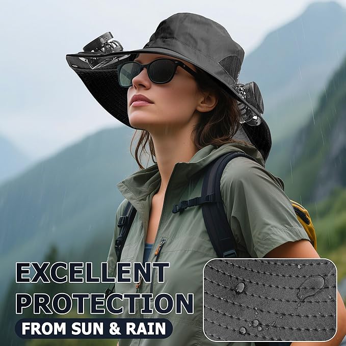 Solar Fan hat, Equipped with Two Detachable Fans, USB/Solar Dual Power Supply, Full Sun Protection,Wide Brim Adjustable