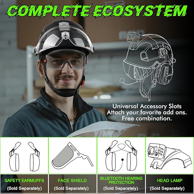GREEN DEVIL Safety Hard Hat with Tinted & Clear Visor Vented Construction Helmet Cascos de Construccion ABS Work hardhats for Men