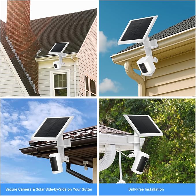 2-in-1 No-Drill Gutter Mount Bracket for Ring Cameras & Solar Panels | 360° Adjustable Outdoor Security Camera Mount, Weatherproof Universal Compatibility