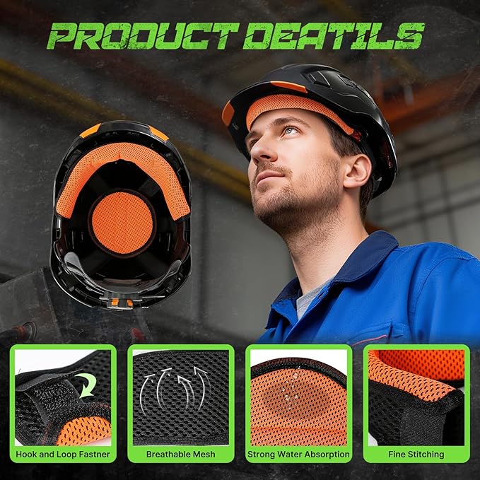 Aolamegs Hard Hat Sweatband and Top Pad - 1 Set Washable Hard Hat Sweat Bands with Helmet Padding,3-Layer Fabri Hardhats Sweat Liner Replacement,Hardhat Accessories for Welding/Construction Helmet