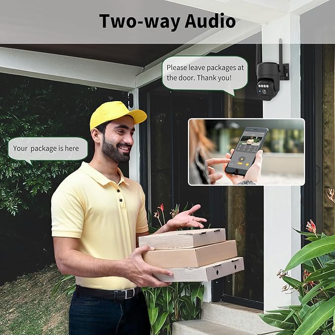 Solar Camera Outdoor Wireless, Wi-Fi Security Cameras for Home, 360° View, Two-Way Talk, Auto Tracking, Light Alarm, Color Night Vision