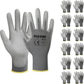 Safety Work Gloves PU Coated-12 Pairs,Grey Seamless Knit Glove with Polyurethane Coated Smooth Grip on Palm & Fingers, for Men and Women, Ideal for General Duty Work (Medium)