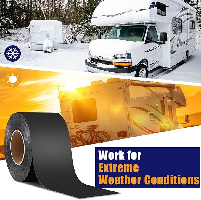 Butyl Sealant RV Roof Tape Black, 4 Inch x 50 Feet RV Repair Sealing Waterproof UV & Weatherproof Butyl Roofing Tape for Window, Boat Sealing, Truck and Trailer Roof Sealant, 2 Pack