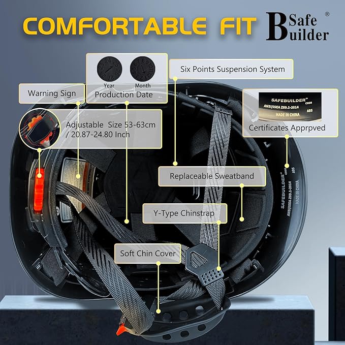 Construction Hard Hats Safety Helmet Reflective ABS Adjustable Ventilation Hardhats Industrial Head Protection ANSI Z89.1