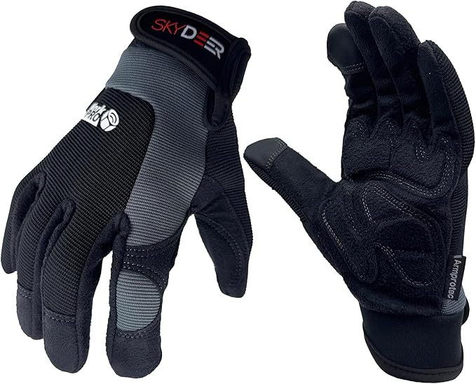 SKYDEER Touch Screen Leather Work Gloves for Men, Impact Protection, Vibration Reduction, Machine Washable Gardening Gloves (SD8820G/XL)