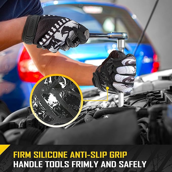 COOLJOB Mechanic Safety Work Gloves, Enhanced Anti-Slip Grip Tactical Gloves, Touchscreen, Breathable, Ultra-Soft, S-XL