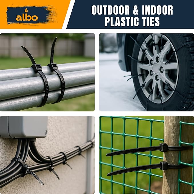 ALBO Zip Ties Black 24 Inch 50 Pack 200 lb, Long Plastic Cable Ties Thick 0,35 Inch Tie Wraps Heavy Duty UV Resistant Nylon Wire Ties for Indoor and Outdoor