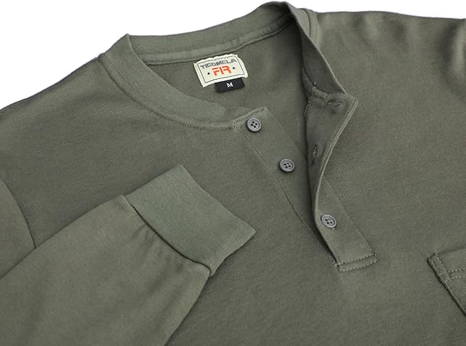 TICOMELA FR Shirts for Men Flame Resistant Shirt NFPA2112/CAT2 7oz Fire Retardant Men's Long Sleeve Henley Shirts