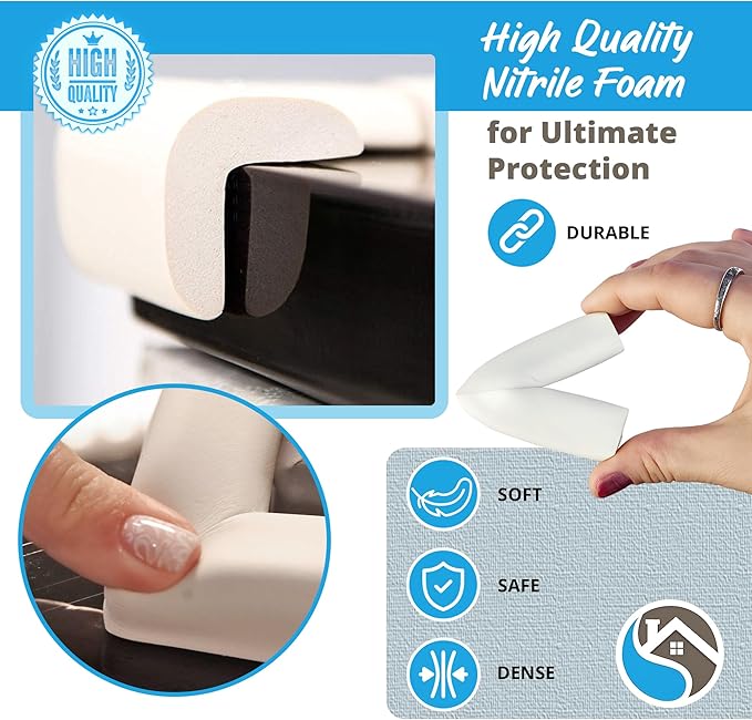 8-Pack Corner Protectors Baby Proof, Furniture Corner and Edge Safety Bumpers, Soft Rubber Foam Cushion Covers, 3M Taped Corner Guards, Baby Child Proofing Pads, Table Corner Protectors, White