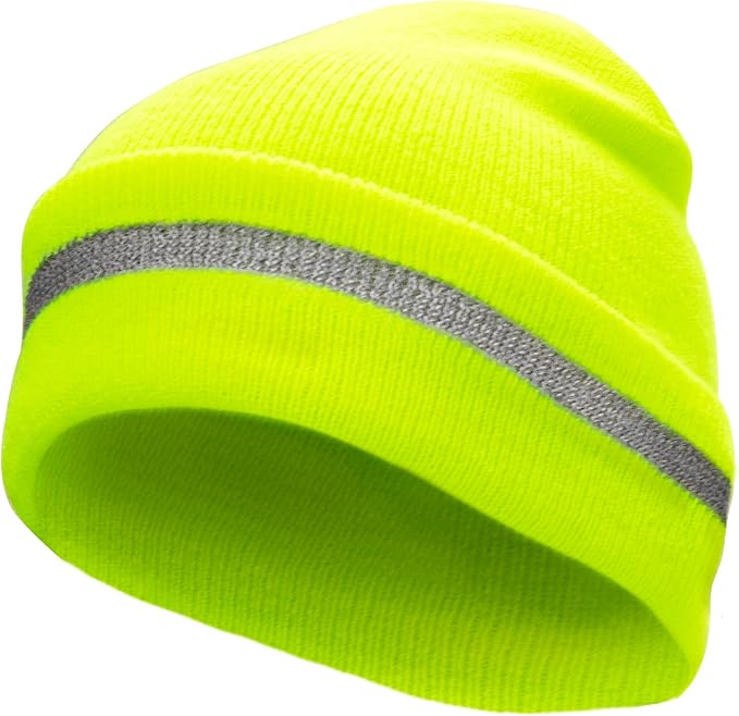 JORESTECH Safety Beanie Unisex Knit Cap Black with Reflective Stripe or Reflective Stitching High Visibility