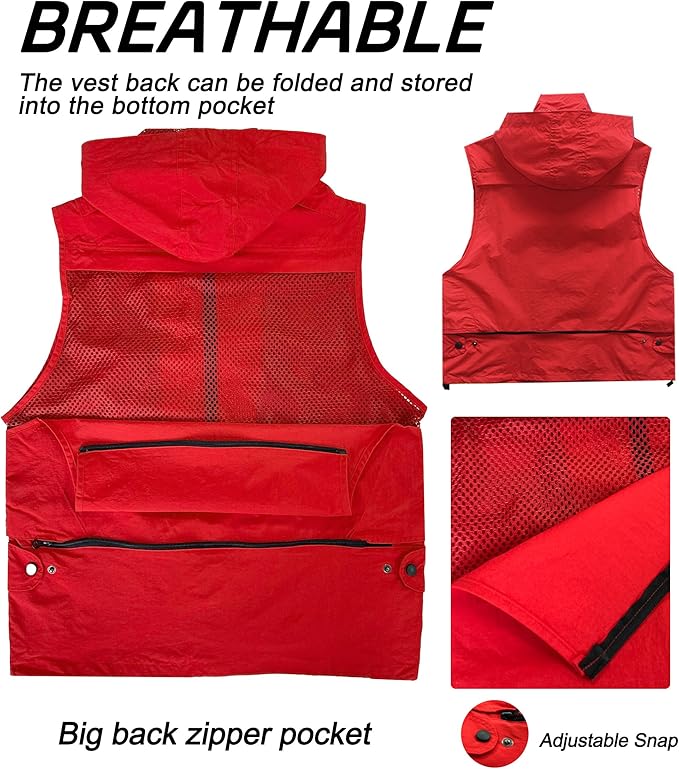 M2C Mens Hooded Mesh Multiple Pockets Traveling Vest