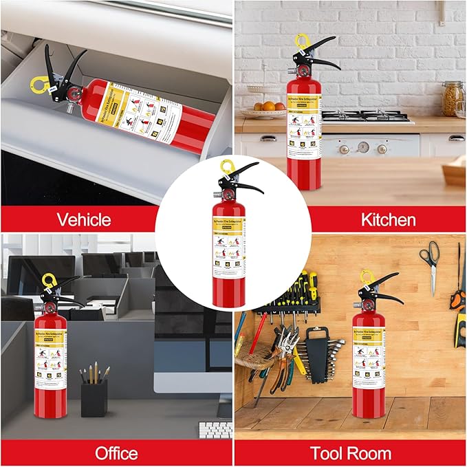 2Pack ABC Fire Extinguisher for Home, 1-A:10-B:C Rated Dry Chemical Extinguisher, Extintor Para Carro Fire Safety Equipment with Quick-Release Handle for Kitchen, Business, Vehicle