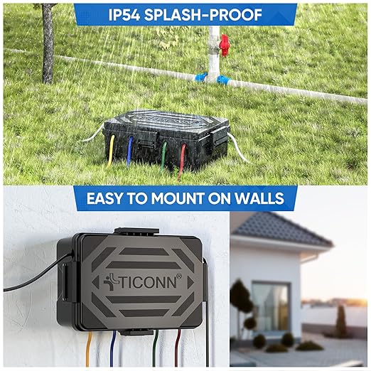 TICONN Outdoor Electrical Box, IP54 Splash-Proof Outdoor Extension Cord Cover, Protects Power Strip, Plug, Socket, Timer, Holiday Lights (Black, Large) (Pack of 2)
