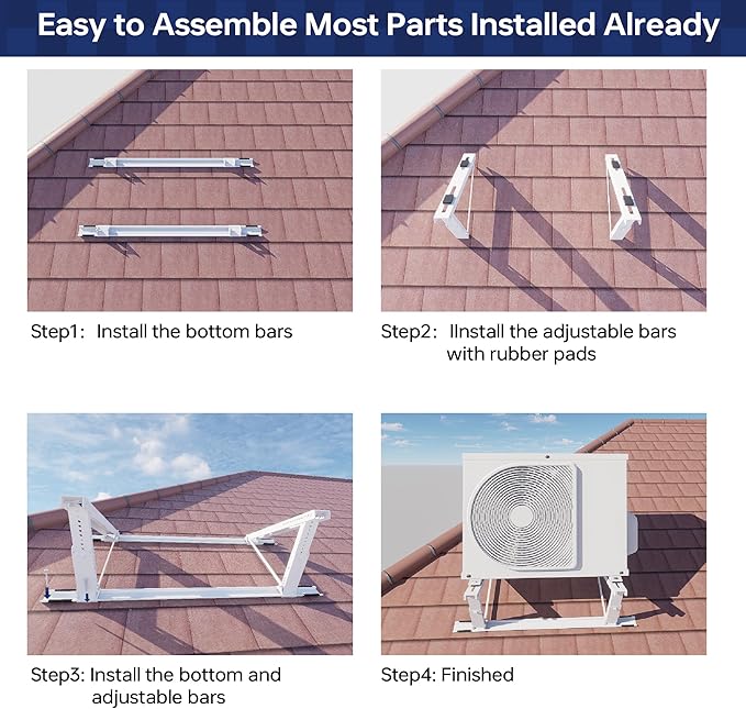 WeCooper Rooftop Mini Split Mounting Bracket 9000to24000BTU,Heavy Duty Adjustable Roof Bracket More Stability&Level for Ductless Minisplit AC Condenser Unit&Heat Pump,Support to 335LB Off White