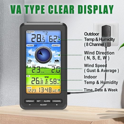 Urageuxy Wireless WiFi Weather Station Anemometer with Solar Wind Speed/Direction, and Indoor Outdoor Thermometer and Hygrometer