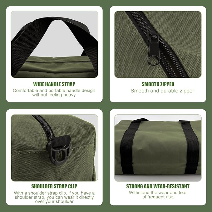 Small Tool Bag,Close Top Wide Mouth Tool Organizer Bag,Large Capacity Tool Bags for Men,Canvas Tool Storage Bag for Storage Handbag for Screwdrivers,Wrench,Pliers Hand Tools (Army Green, 14 Inch)