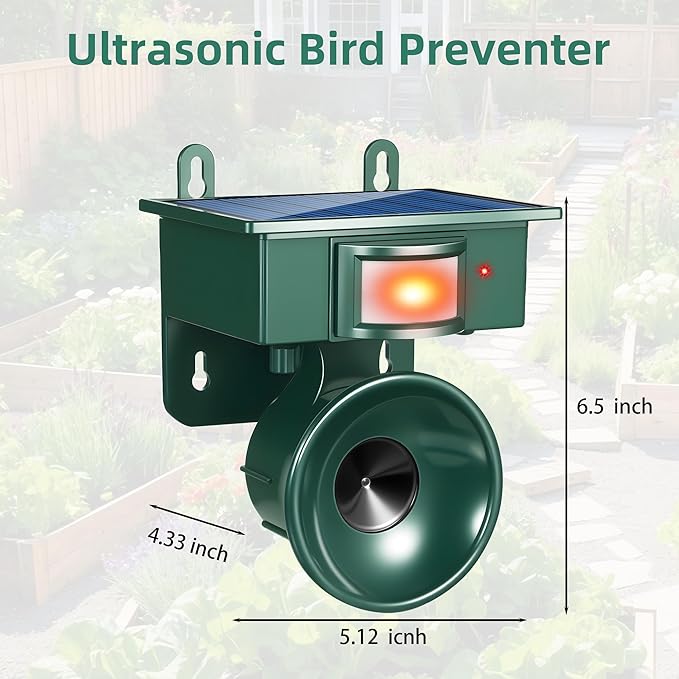 2026 Solar Ultrasonic Bird Repeller Outdoor,Woodpecker Deterrent for House,Pigeon Bird Deterrents for Outside Birds Repellent Scare Devices for Balconies Yard Garden Farm Orchard Animal Repellent