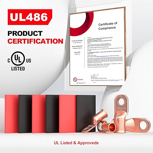AIRIC 10 PCS UL Listed 1/0 AWG - 3/8" Battery Cable Lugs, Heat Shrink Ring Terminals End, Copper Cable Ends, Wiring Connector Terminal, Electrical Crimp Connectors, Wire Lug for 1/0 Gauge Wires