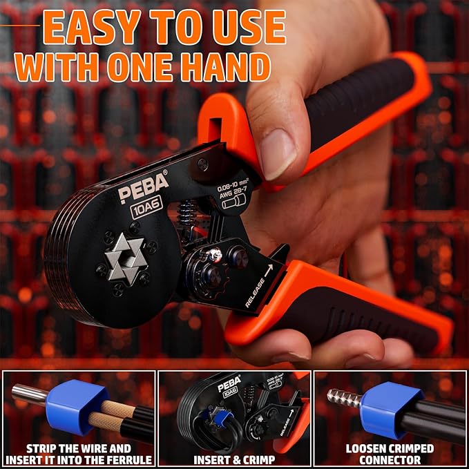 PEBA Ferrule Crimping Tool Kit - 24 Sizes Wire Ferrules and Hexagon Crimping Pliers AWG28-7 & Wire Stripper for Electrical Wiring/DIY Terminals | Self-Adjusting Ratchet Crimper - Copper Ferrule Kit