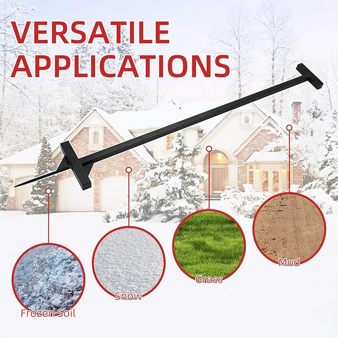Snow Stake Installation Tool, Heavy Duty Driveway Markers Installation Tool with Kick Plate and Pointed Tip for 1/4" & 5/16" Stakes