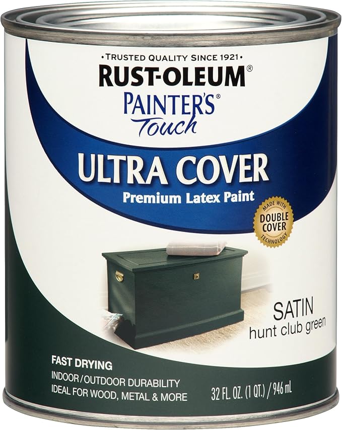 Rust-Oleum 267334 Painter's Touch Latex Paint, Quart, Satin Hunt Club Green, 1 Quarts (Pack of 1)