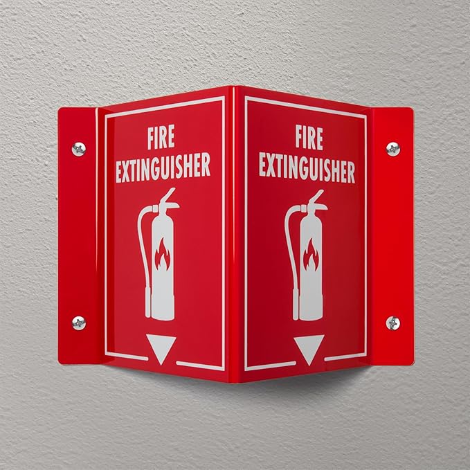 3D Fire Extinguisher Sign | Projecting Wall Mount Fire Safety Sign, 6" x 8" x 4"
