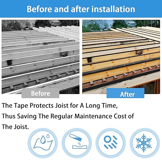 Joist Tape, 2" x 50' Waterproof Butyl Deck Flashing Tape, Weather Resistant for Beams, Wood Joists and Decking (4 Rolls)