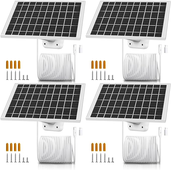 4 Pack 7W Solar Panel Charger Compatible with Arlo Essential 2K Outdoor 2nd Gen, Arlo Essential XL Camera 2nd Gen Solar Panel for Arlo USB C Cam with USB Type C, Micro USB Adapter, IP65 Waterproof