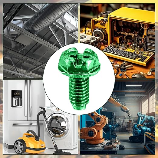 Tandefio 100 Pcs Ground Screws for Electrical Box, 10-32 x 3/8 Inch Green Hex Head Grounding Screw Combo Slotted Hex Washer Head for Electrical Junction Box, Metal Outlet and Switch Boxes
