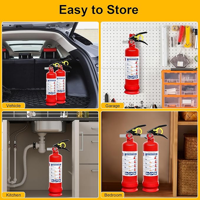 6 Pack ABC Dry Chemical Fire Extinguishers with Mount, 2.5 lb 1A:10B:C Rating for Home, Vehicle, Boat, Quick Release Handle, Compact & Portable Dry Powder Extinguisher