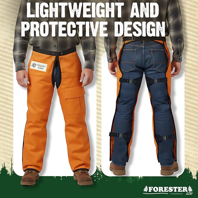 FORESTER Chainsaw Chaps for Men & Women | Apron-Style Chaps with Pocket & Adjustable Waist | Chainsaw Safety Equipment