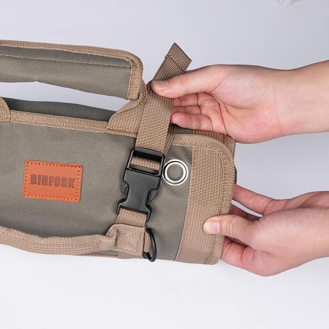 Roll Up Tool Bag, Heavy Duty Portable Tool Organizer with 2 Detachable Pouches and 4 Compartments, Water-Resistant Canvas Tool Roll for Car Garage Electrician Mechanic Handyman (Army Green)