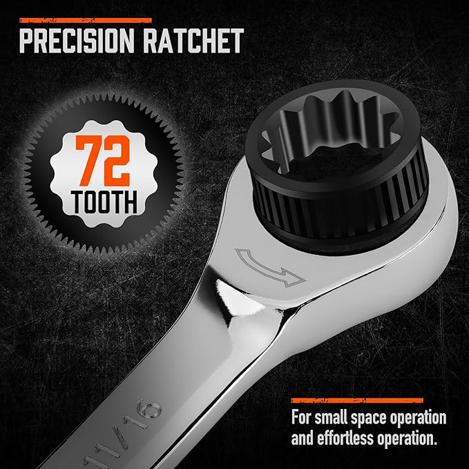 HORUSDY 24-Piece Ratcheting Wrench Set | Metric and SAE | Ratchet Combination Wrenches Set with Organizer | 72-Tooth | Chrome Vanadium Steel | 6-18 mm & 1/4” to 3/4“ (24-Piece)