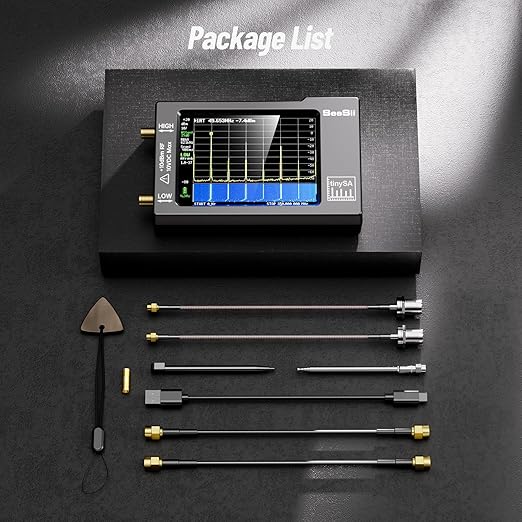 Portable TinySA Spectrum Analyzer, SEESII Upgraded V0.3.1 Tiny Frequency Analyzer with Antenna SMA Male to UHF Female Cables, 100kHz to 960MHz MF/HF/VHF UHF Input, 2.8'' Touchscreen Signal Generator