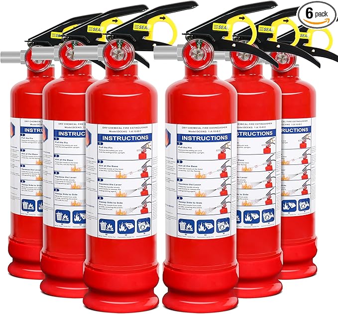 6 Pack ABC Dry Chemical Fire Extinguishers with Mount, 2.5 lb 1A:10B:C Rating for Home, Vehicle, Boat, Quick Release Handle, Compact & Portable Dry Powder Extinguisher