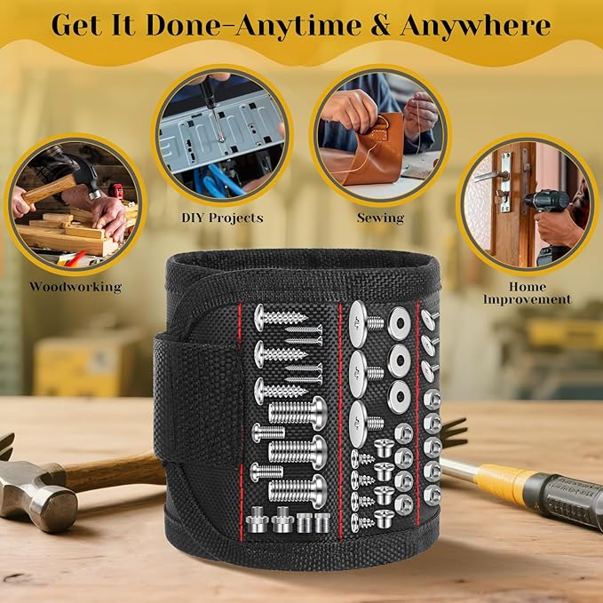 Magnetic Wristband for Tools,Stocking Stuffers for Men,Heavy Duty 15 Magnet for Hands-Free DIY & Construction,Holds Screws,Nails,Bits - Ideal Gift for Dad Husband Boyfriend